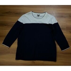 Womens Eddie Bauer Color‎ Block Crew Neck 3/4 Sleeve Lightweight Sweater